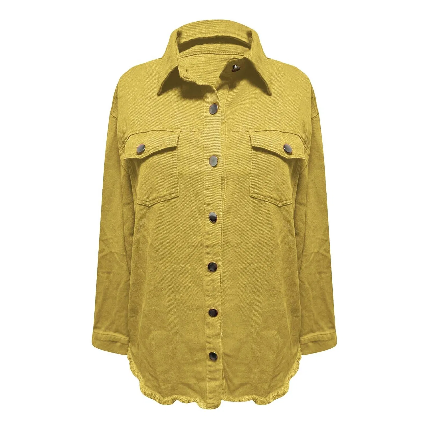 Женское джинсовое пальто-рубашка с отложным воротником и бахромой, Giallo — фото 3