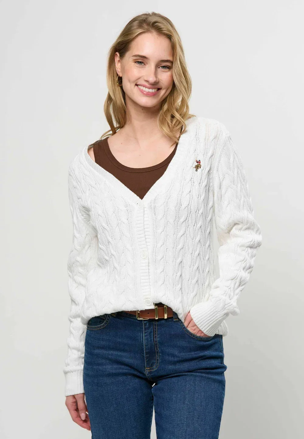 Кардиган Uwlibbi с V-образным вырезом U.S. Polo Assn., Cloud Dancer