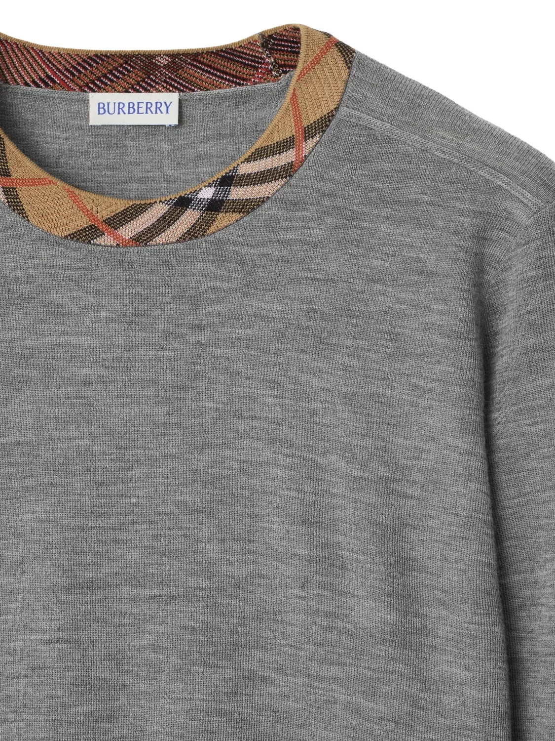 Свитер с клетчатым воротником Burberry, серый — фото 2
