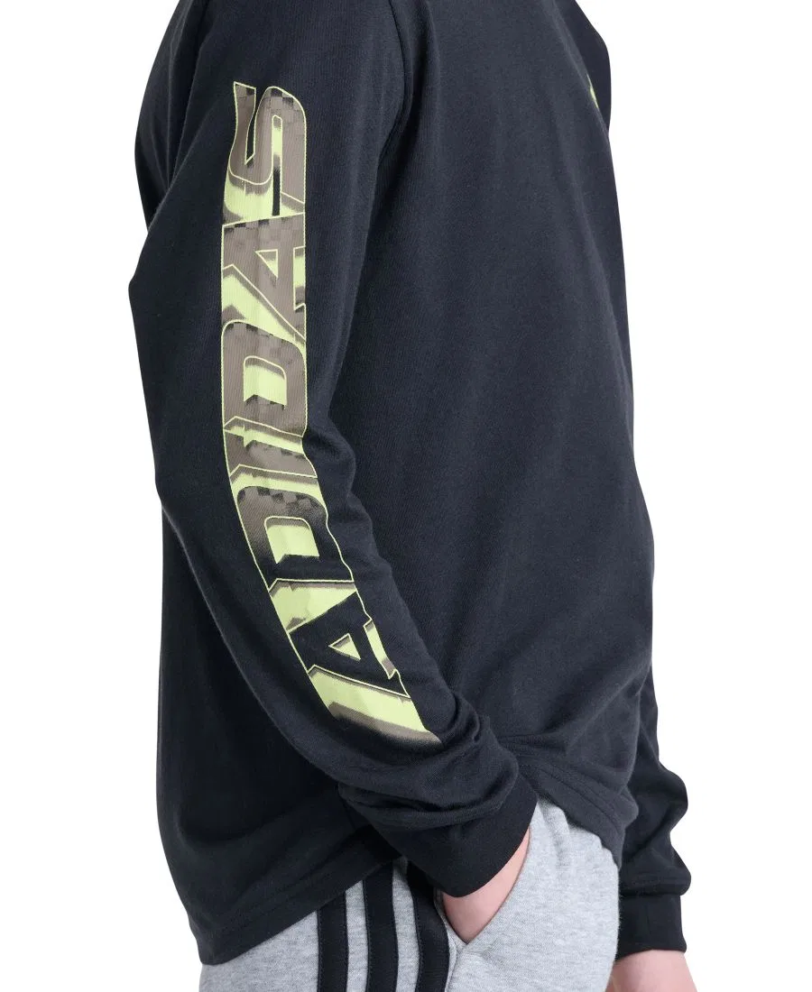 Детская футболка с длинным рукавом с принтом Built for Speed adidas, Black W/Multi — фото 4