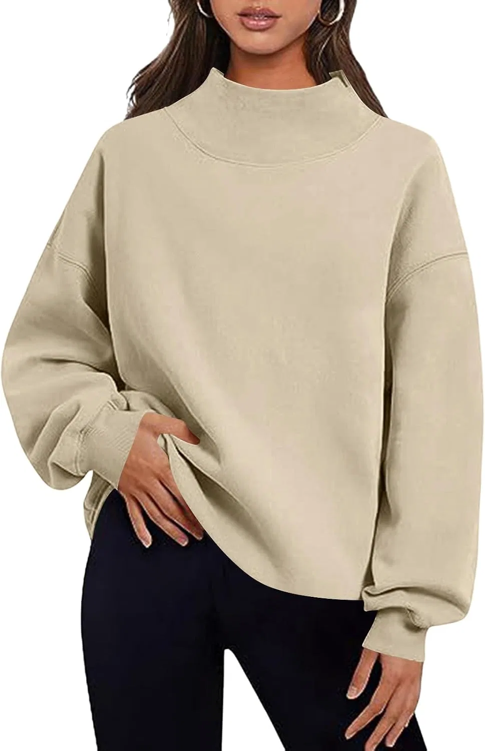 Женский свитшот с принтом, модель Mock Neck, хаки