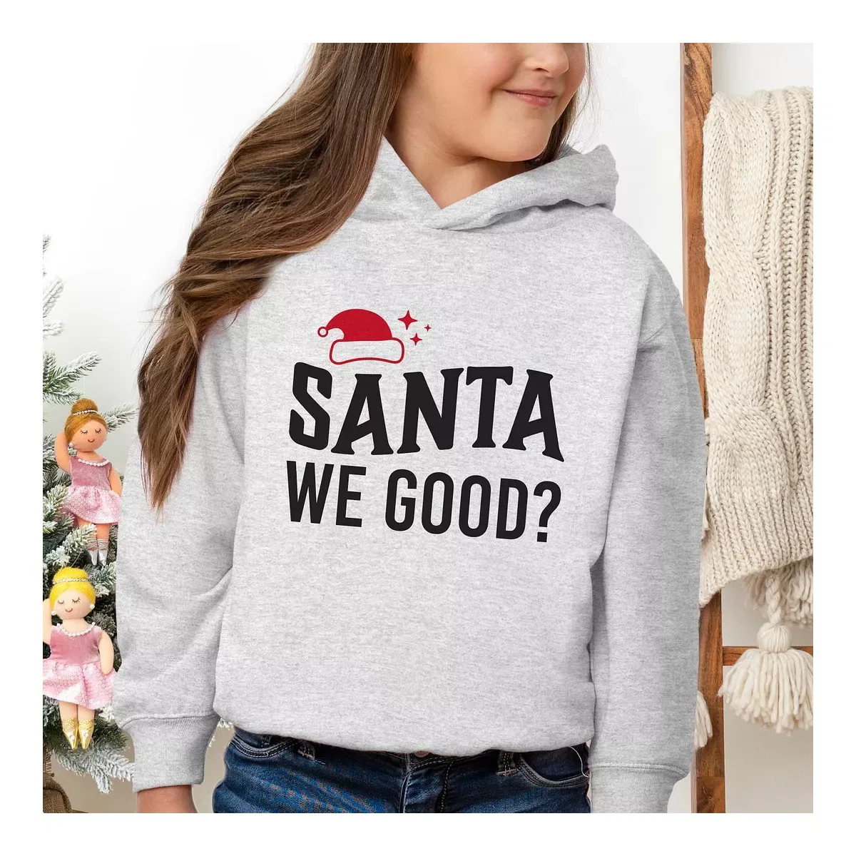 Детское худи с принтом Santa We Good Glitter The Juniper Shop, Kelly — фото 2