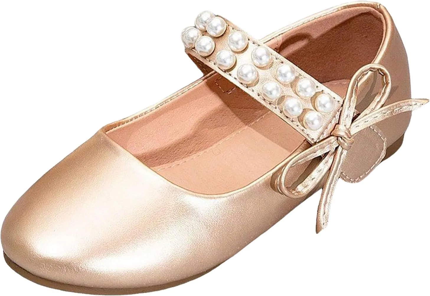 Детские балетки для девочек с ремешком, белые, с блестками, Rose Gold