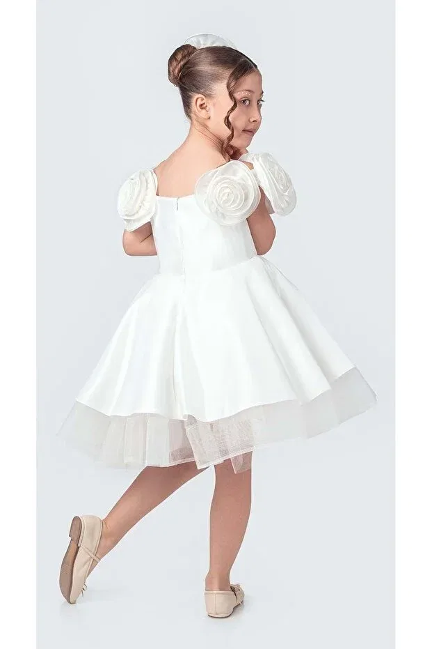 Детское платье для девочек без рукавов Fanari crepe satin gren supported girl evening dress m00735 Mnk Baby&Kids, Ecru — фото 4