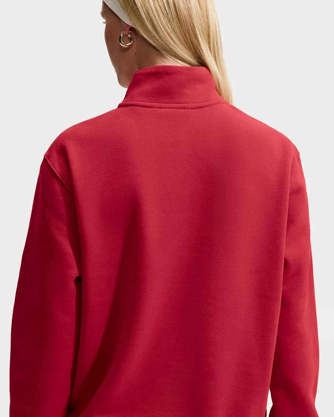 Женская футболка с застежкой-молнией на четверть длины Nike Studio Fleece Medium Weight, Tough Red/Sail — фото 2