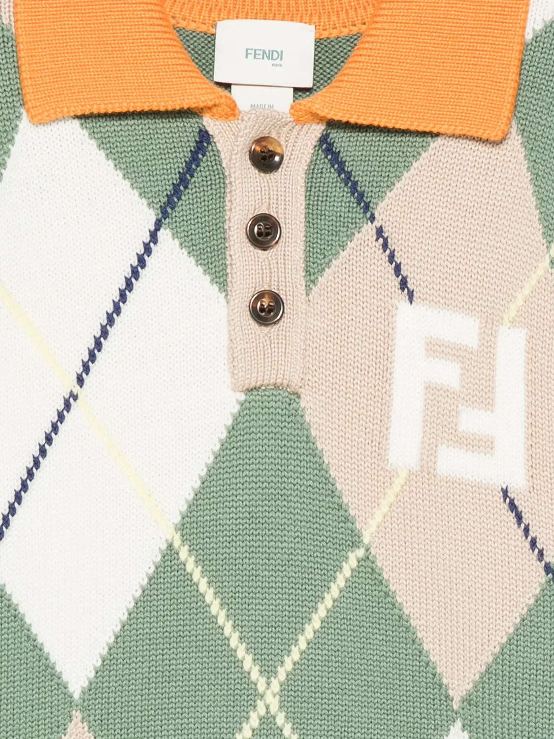 FENDI Шерстяной свитер с аргайл-интарсией зеленый — фото 2
