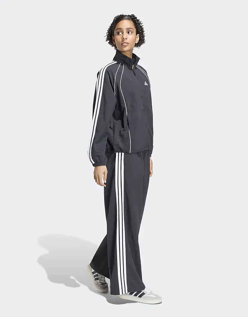 Культовая тканая спортивная куртка Adidas Performance с тремя полосками в черно-белом цвете — фото 4