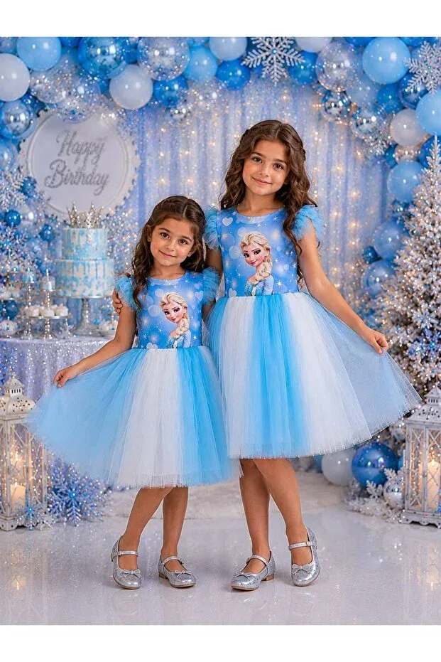 Детское платье для девочек с принтом Elsa Hmz Gold, Blue — фото 2