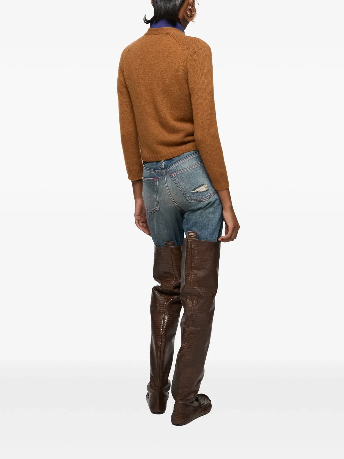 Кашемировый кардиган с V-образным вырезом Acne Studios, коричневый — фото 4