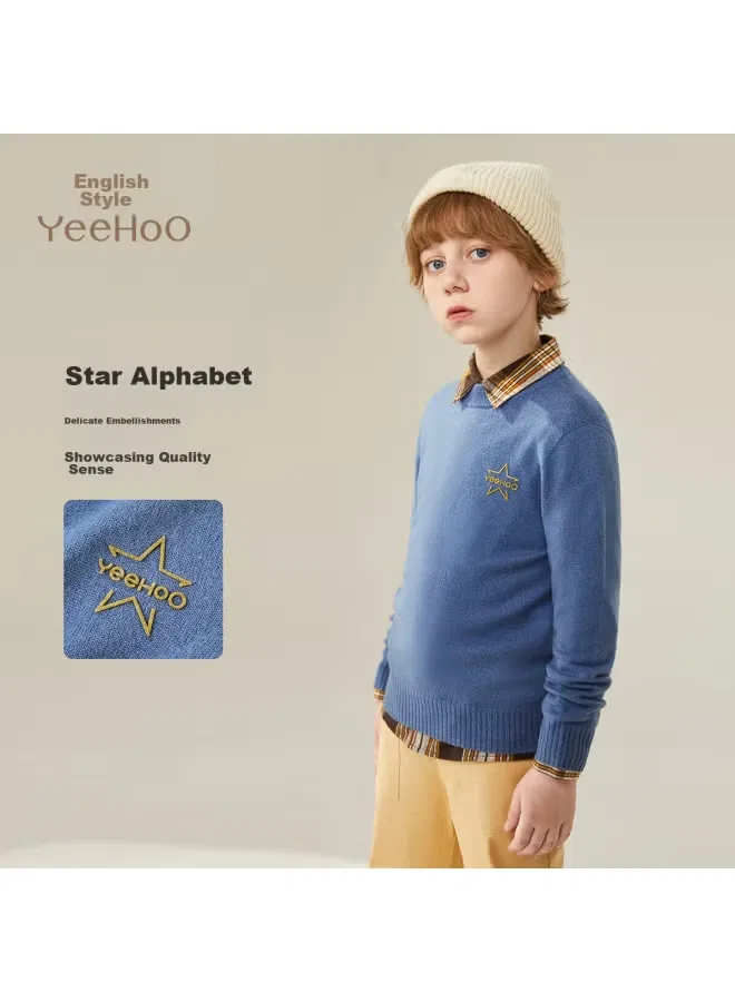 Свитер детский из шерсти мериноса для мальчиков и девочек Yeehoo, синий — фото 2
