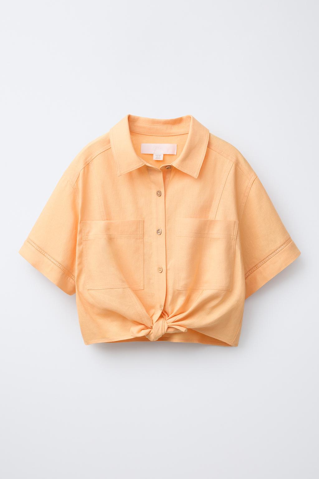 

Рубашка из льняного полотна с узлом ZARA, цвет Tangerine