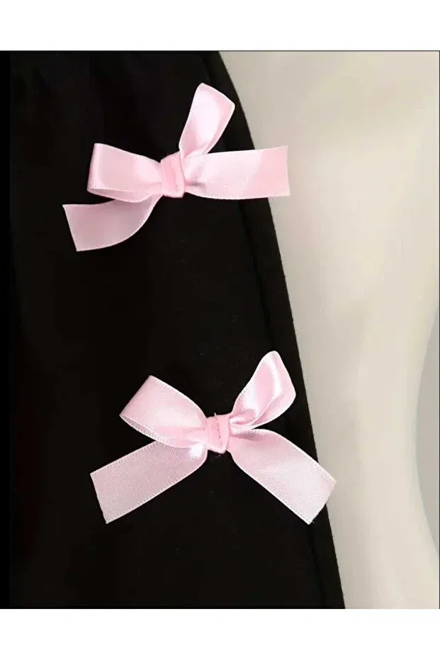 Детский спортивный комплект для девочек с бантом Bebeğime Çorap, Black-Pink — фото 4