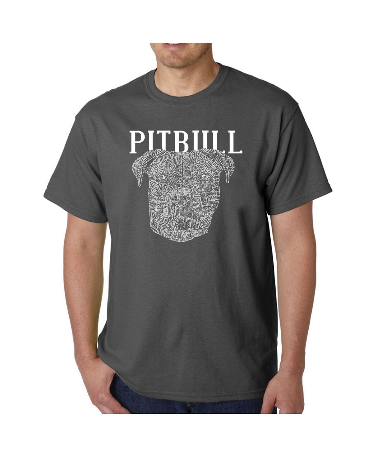 

Мужская футболка word art - pitbull face LA Pop Art, серый