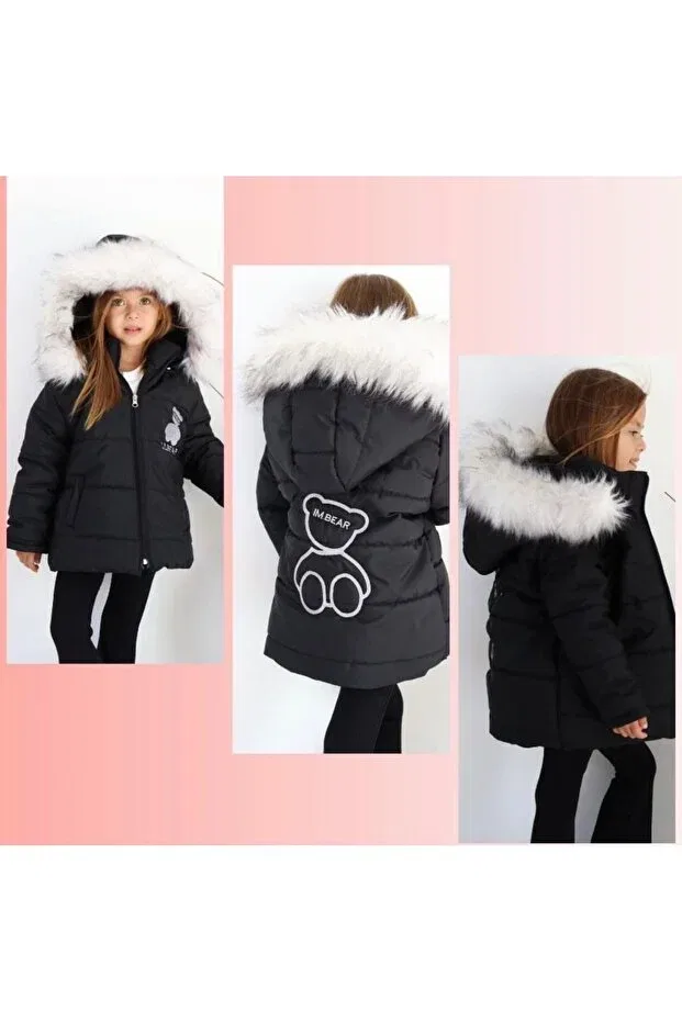 Детское пальто для девочек с капюшоном Bal Küpü Butik, Black — фото 2