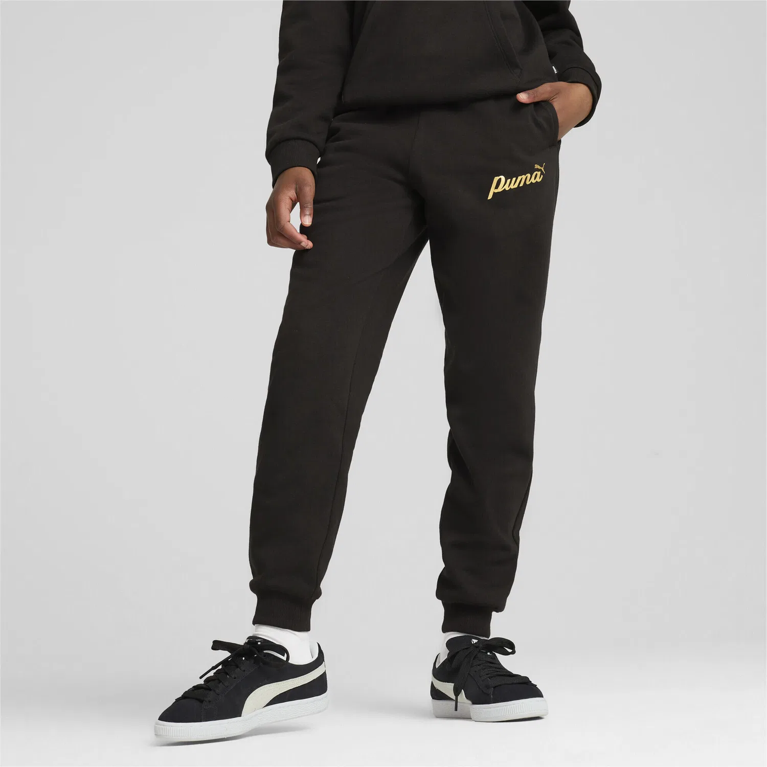Детские штаны с принтом Script Puma, Schwarz Gold — фото 4