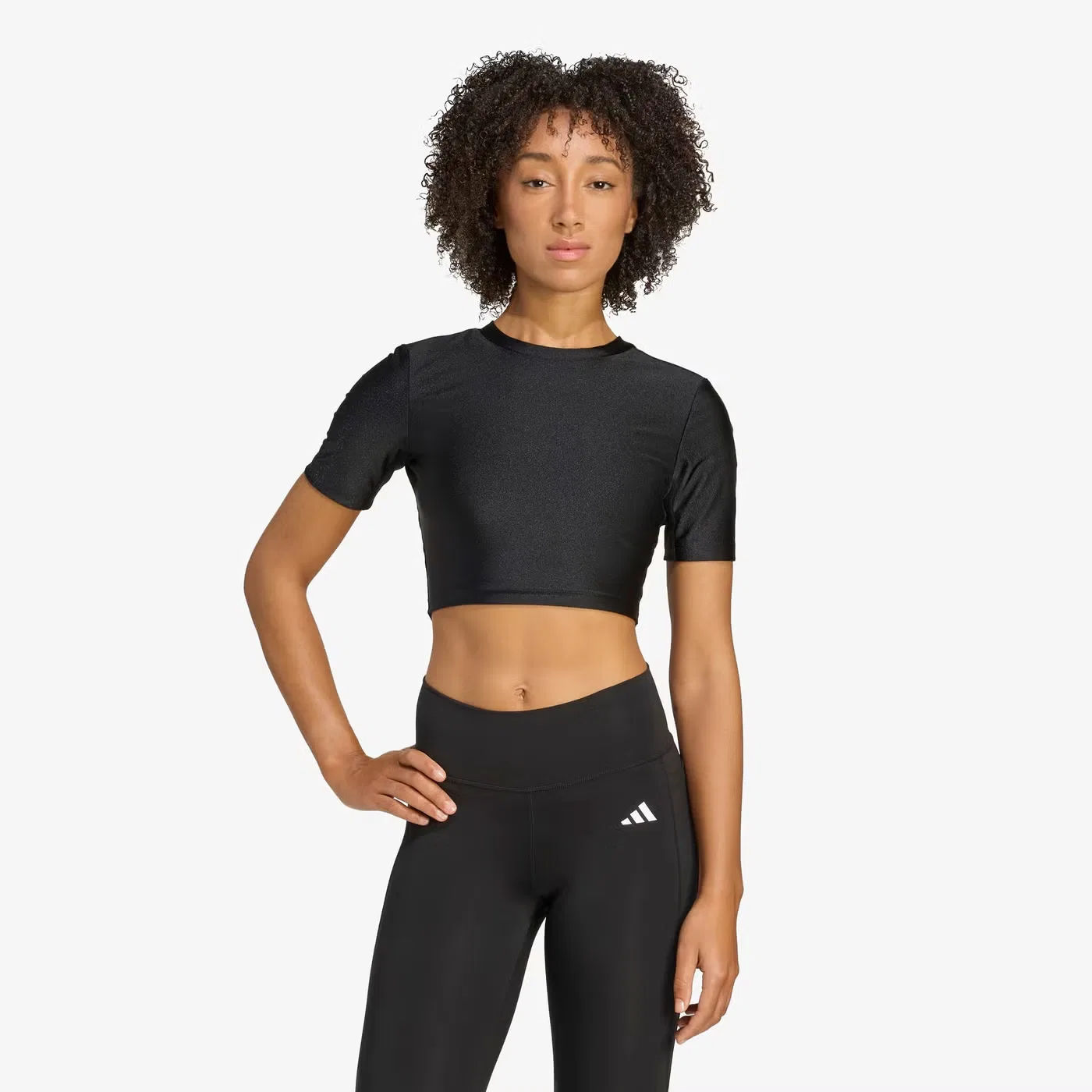 Футболка укороченная с блеском Workout Essentials Adidas, черный — фото 2