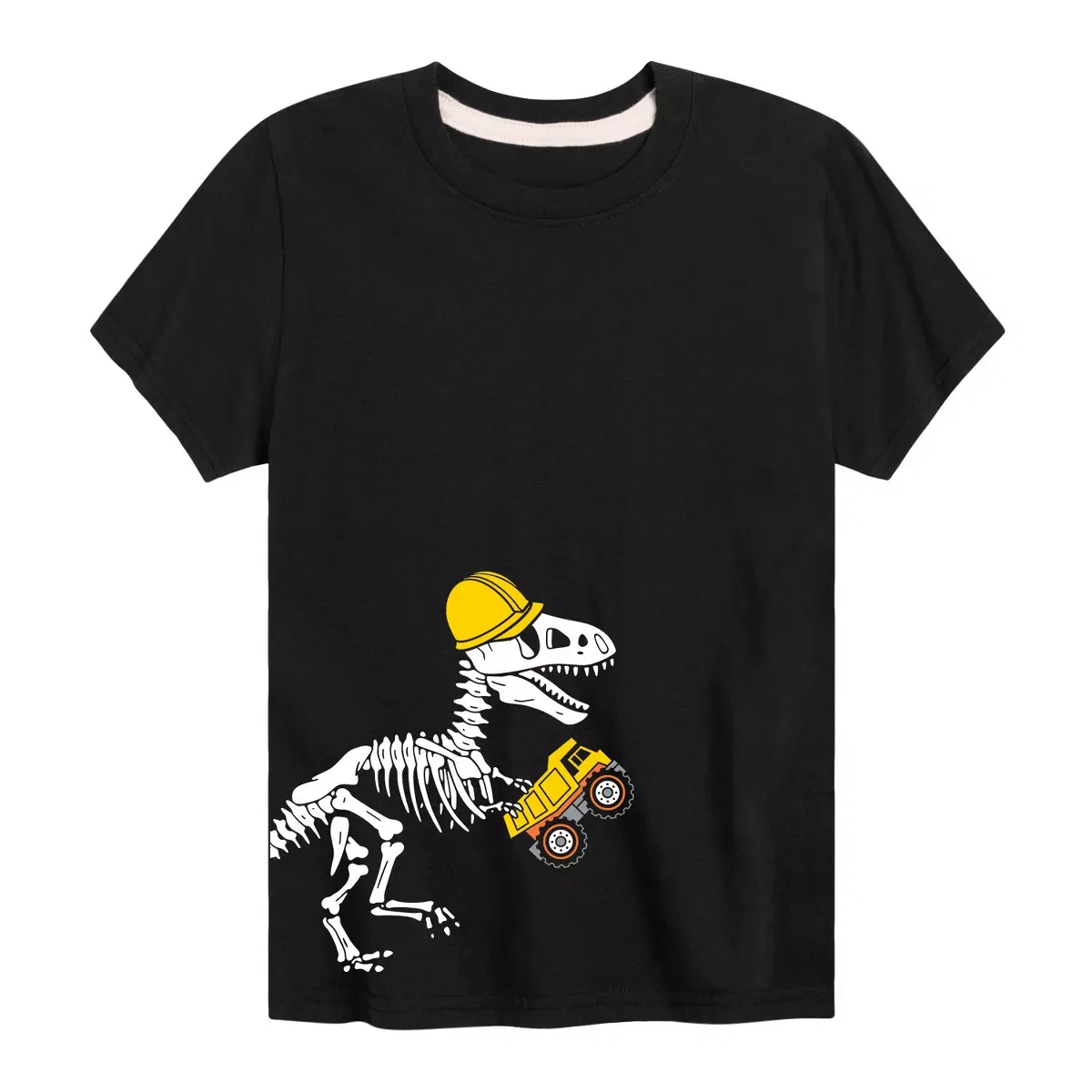 Детская футболка с принтом Construction Skeleton Dinosaur Instant Message, Black