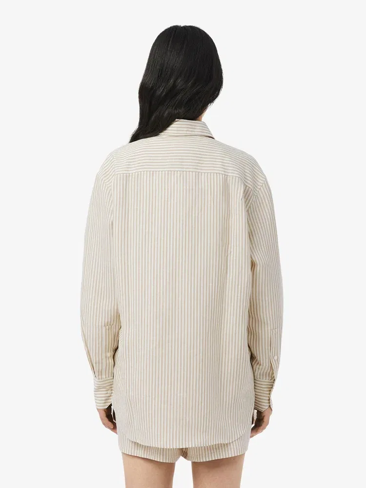 Рубашка LACOSTE Beige в полоску из льняной смеси — фото 3