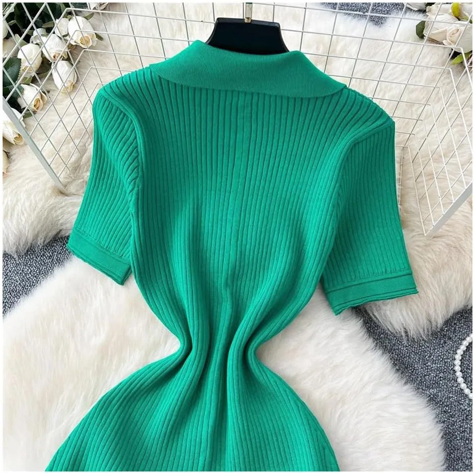 Женское элегантное платье макси с контрастным воротником Patched Knitted, En8 — фото 3