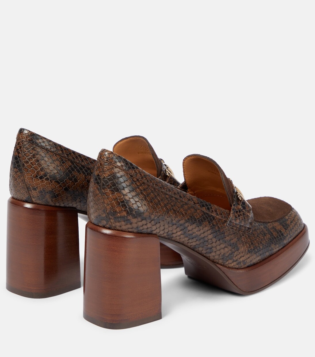 Кожаные лоферы со змеиным эффектом Tod'S, коричневый — фото 3