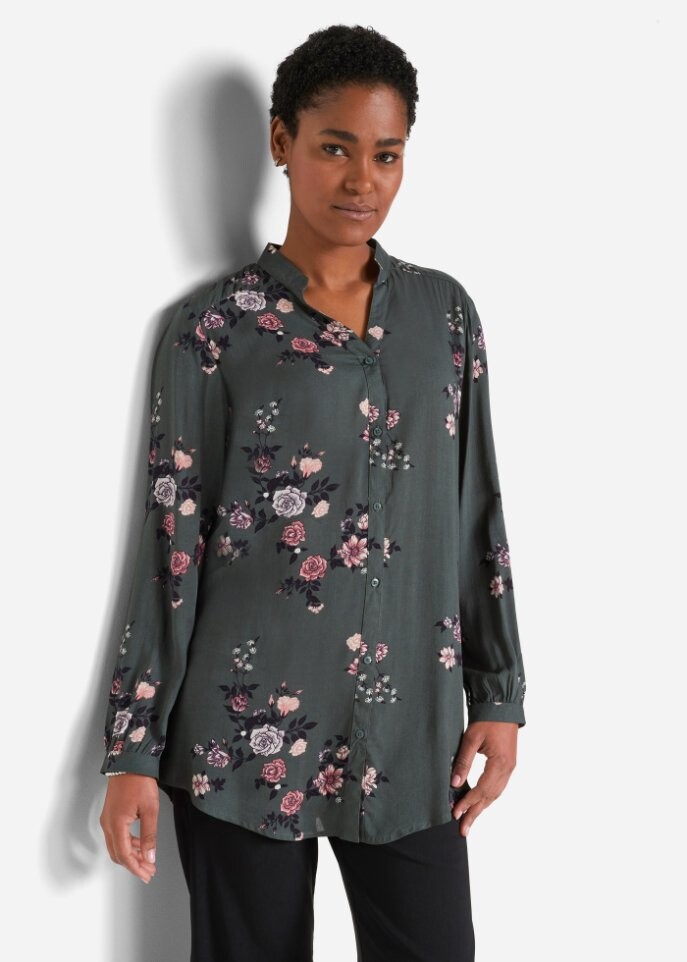 Длинная блузка длинные рукава широкий крой Bpc Bonprix Collection, зеленый — фото 3