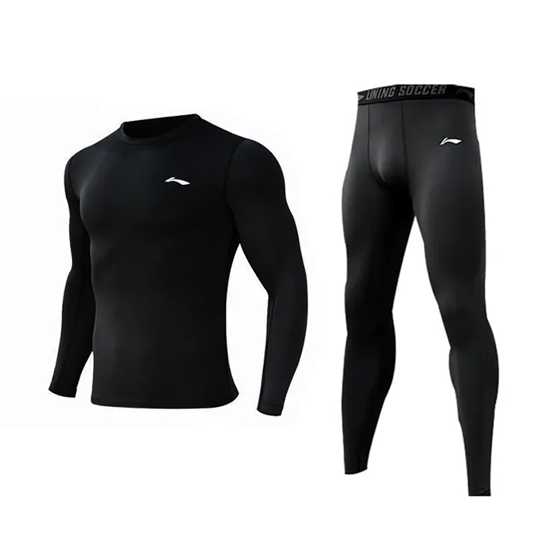 

Фитнес-комплект Li-Ning для мужчин с круглым вырезом Moderate, черный long-sleeved compression garment+черный tight fit sweatpants