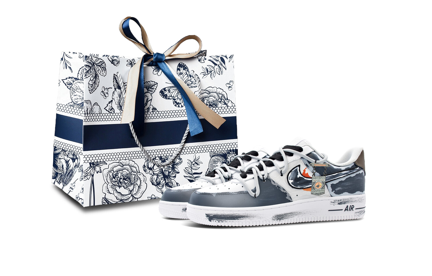 

Кроссовки Nike Air Force 1 Skateboarding Shoes Women's Low-top Grey/white/orange, серый/белый