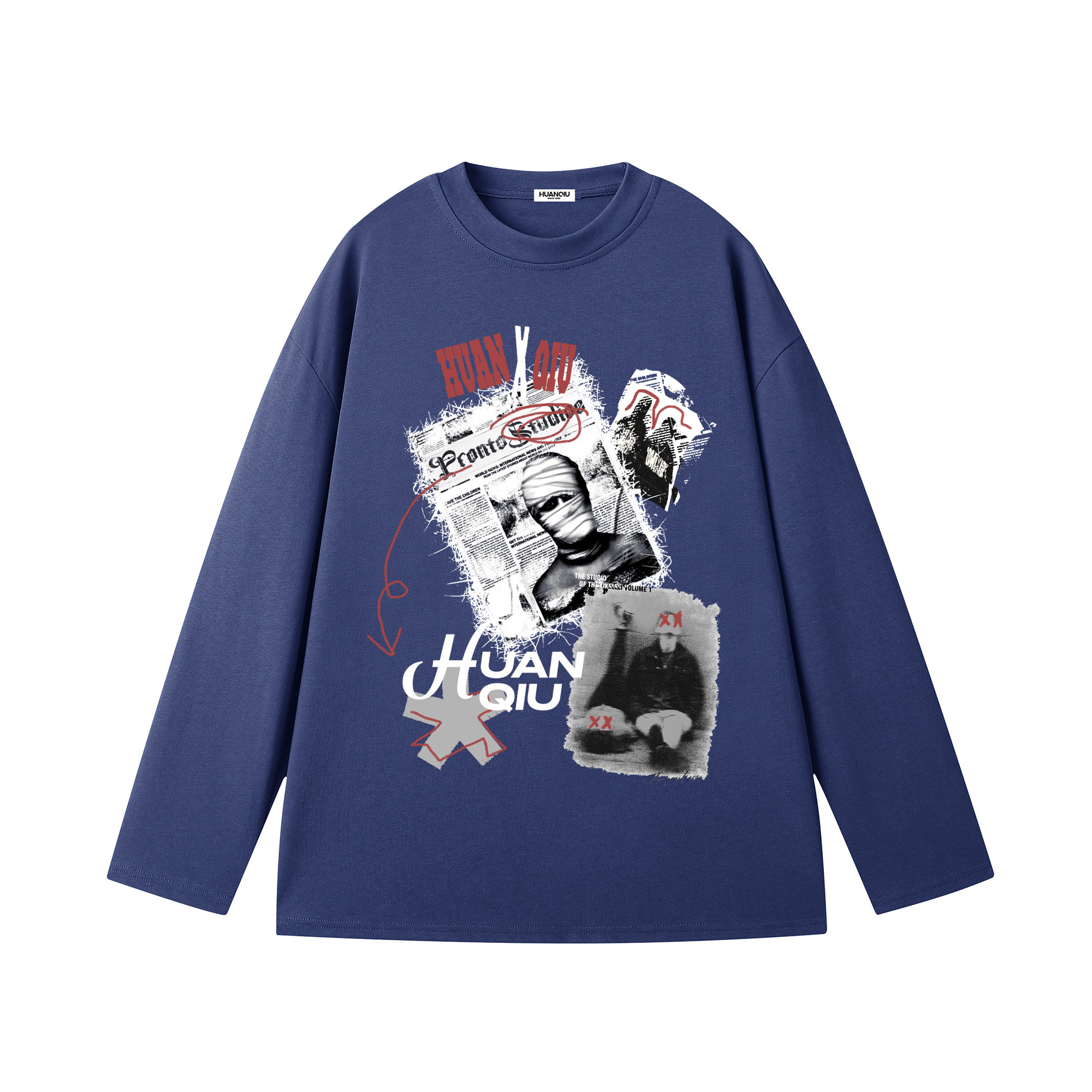 

Футболка Unisex Crew Neck Moderate Straight Fit HUANQIU, темно-синий