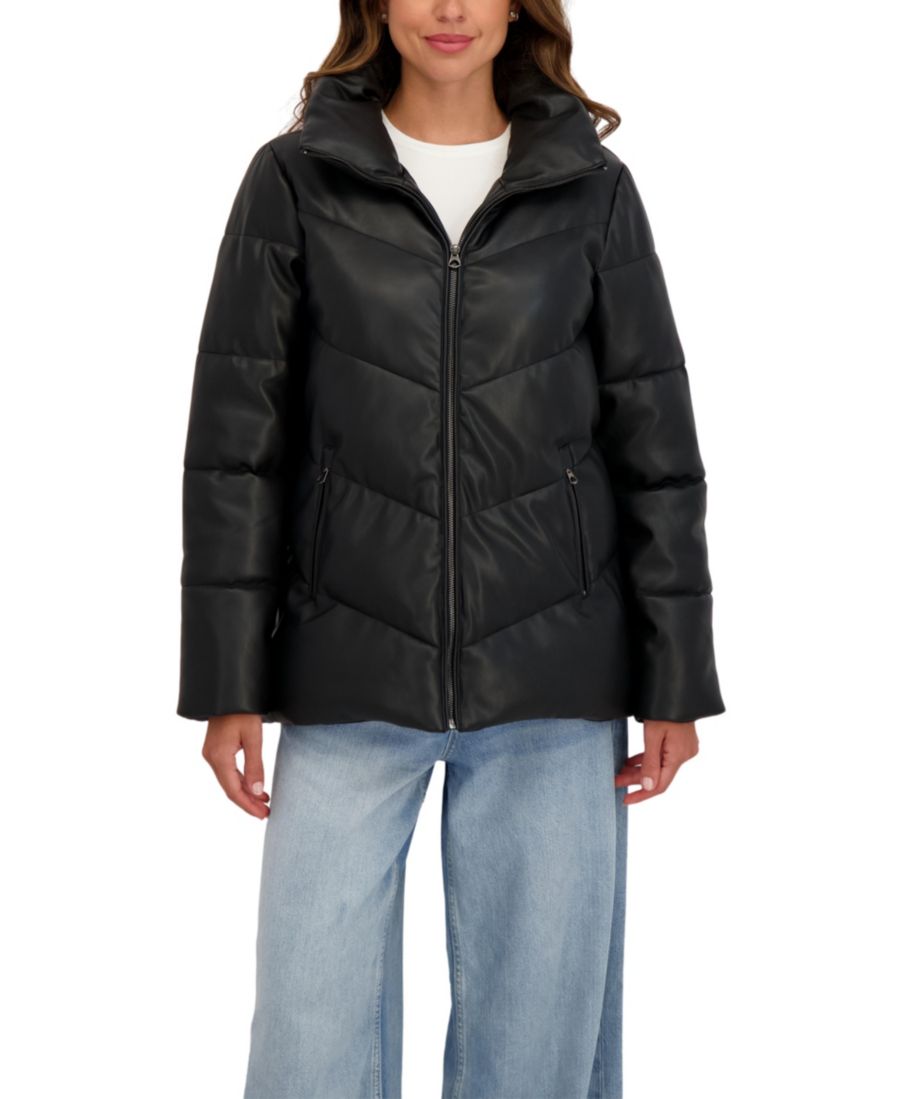 

Женская пуховая куртка из искусственной кожи Sebby Collection, Black