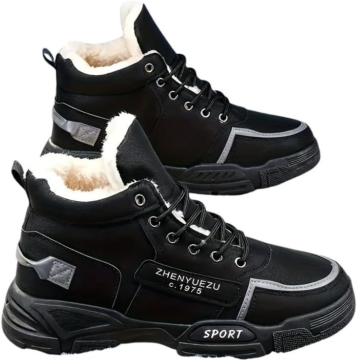 

Мужские зимние термо-сапоги с утеплителем и плюшевой флисовой подкладкой, с полосатым дизайном- шнуровка Minlaidian, черный