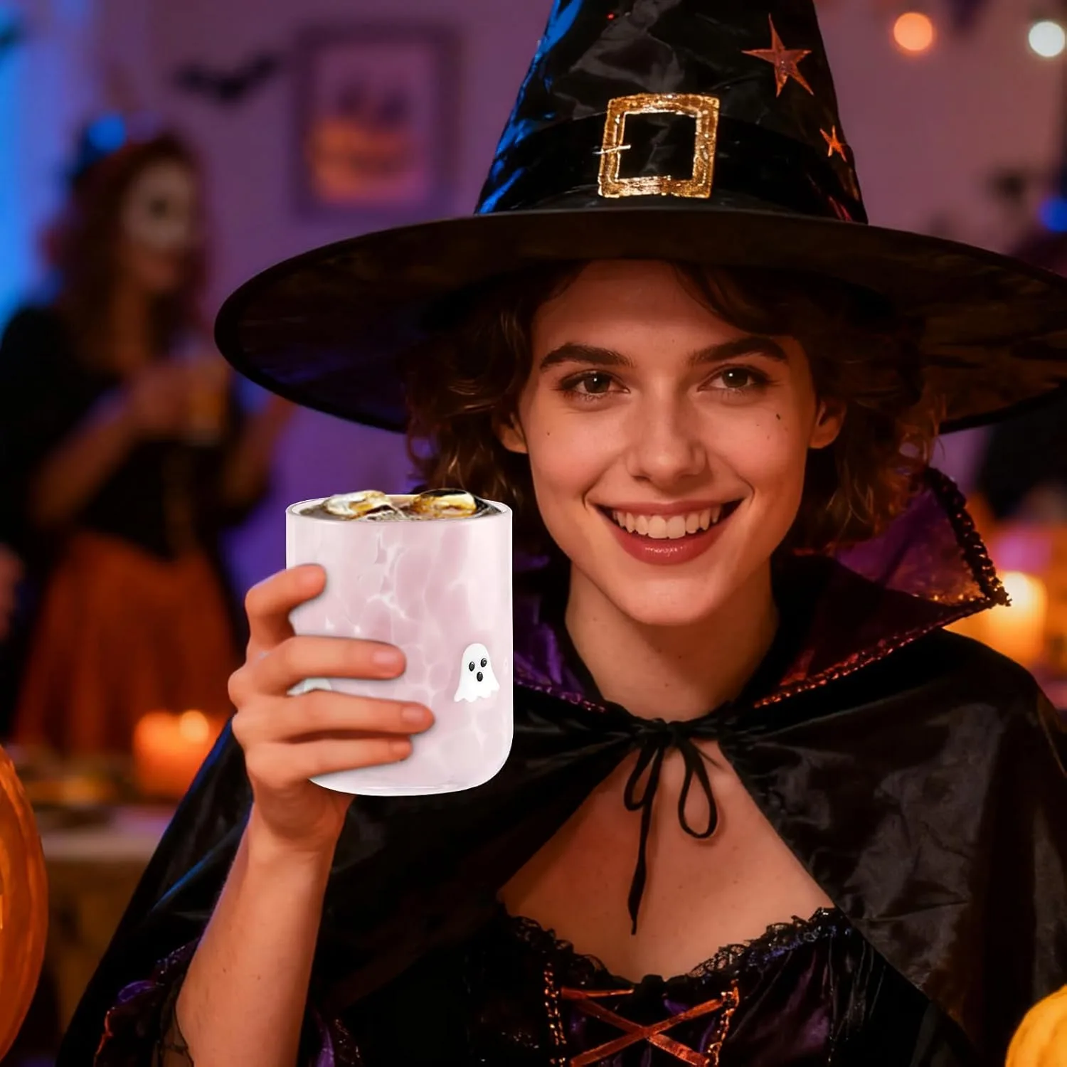 Бокал Halloween Icon Juice, 530 мл, стеклянный кофейный стакан, милая тыква, привидения, летучая мышь Kanoauo — фото 3