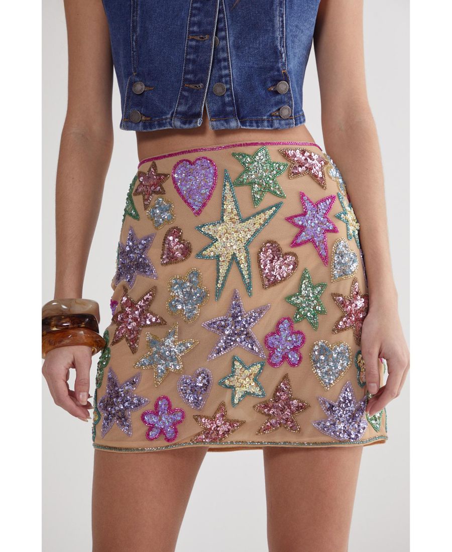 

Женская мини-юбка, украшенная пайетками вручную Nasty Gal, Nude