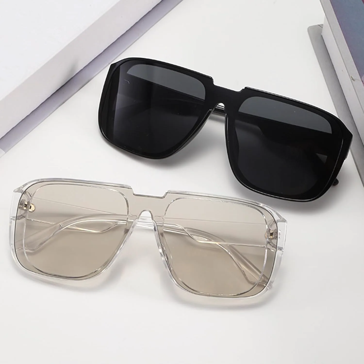 

bullabulling Большие солнцезащитные очки без оправы для женщин и мужчин, модные квадратные солнцезащитные очки с цельными линзами, панк-оправа, Gray Gray