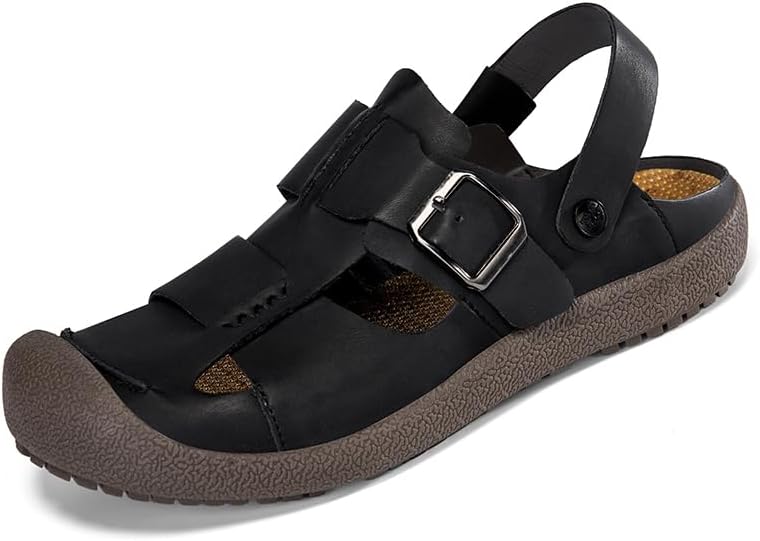 

Мужские кожаные сандалии с закрытым носком на открытом воздухе, повседневные сандалии-рыбацкие для мужчин Mecolop, черный