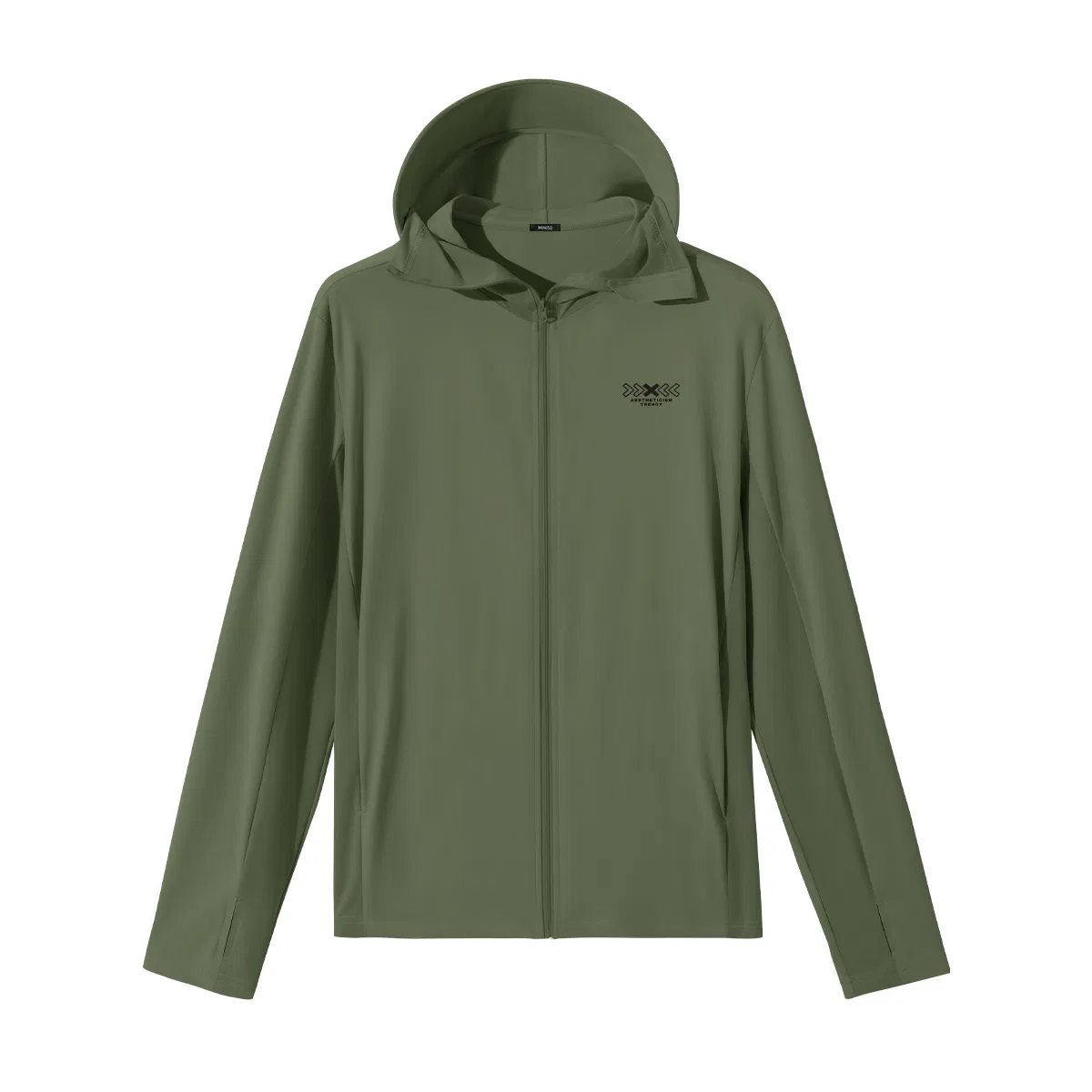 Детская защитная одежда от солнца с капюшоном MINISO, Ice Silk Large Brim Olive Green With Racing Chest Logo
