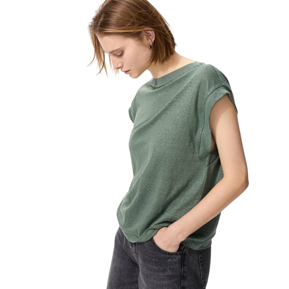 Футболка  Uniqlo Linen French Sleeve Relax Fit T,  57 оливковый