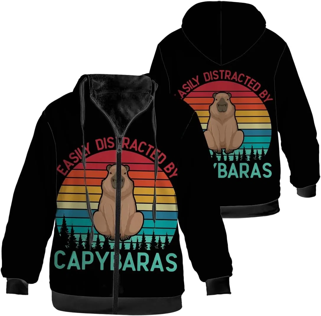 Женское мужское зимнее пальто с капюшоном на молнии, флисовое, Capybara, 3204 Retro Capybara Black — фото 3