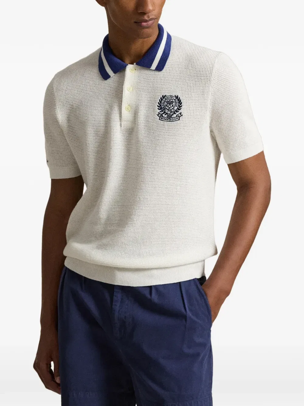 Рубашка-поло с вышивкой и полосками Polo Ralph Lauren, белый — фото 3