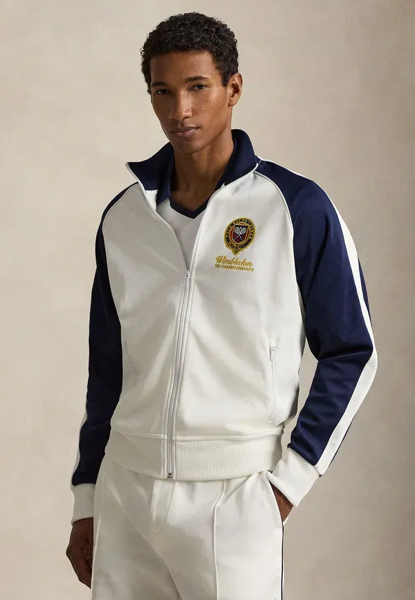 Тренировочная куртка из пике Wimbledon classic fit track jacket Polo Ralph Lauren, Ceramic White, белый/темно-синий