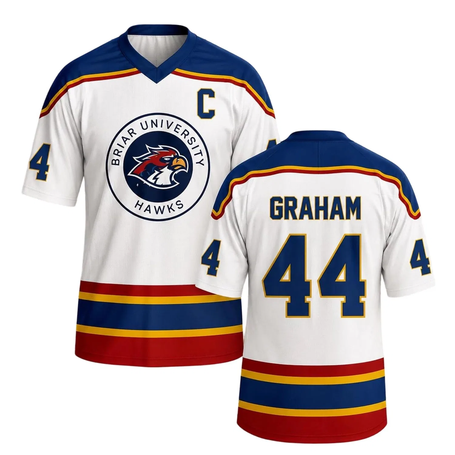 Женская футболка с V-образным вырезом Briar U Hockey Jersey Graham 44 & Logan 22 & Tucker 46 & Laurentis 66, C07