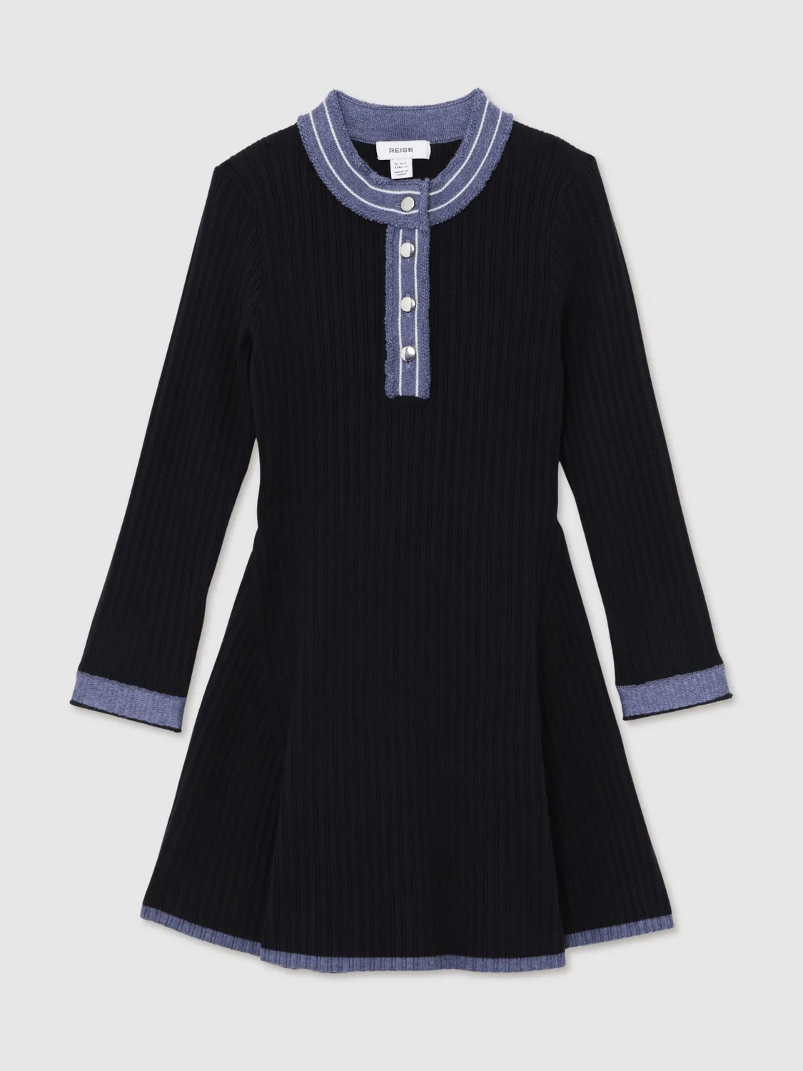 Платье-трапеция трикотажное с контрастной отделкой Reiss, Navy — фото 2