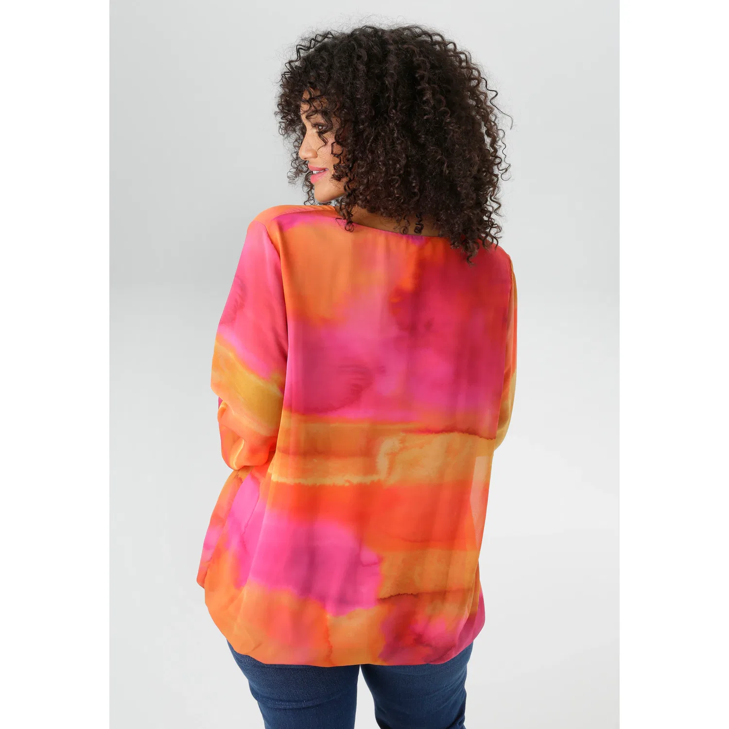 Женская блуза с глубоким V-вырезом Aniston PLUS, Pink-Orange-Yellow — фото 2