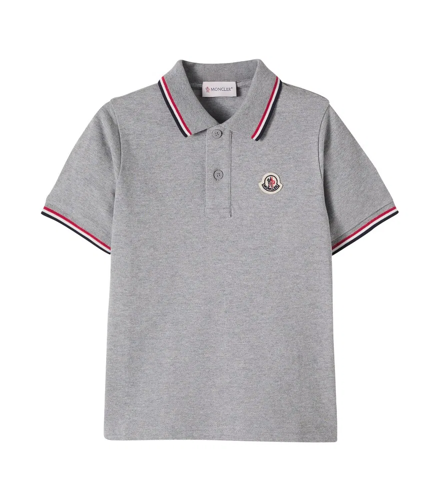 Поло из хлопкового пике с логотипом Moncler Enfant, серый