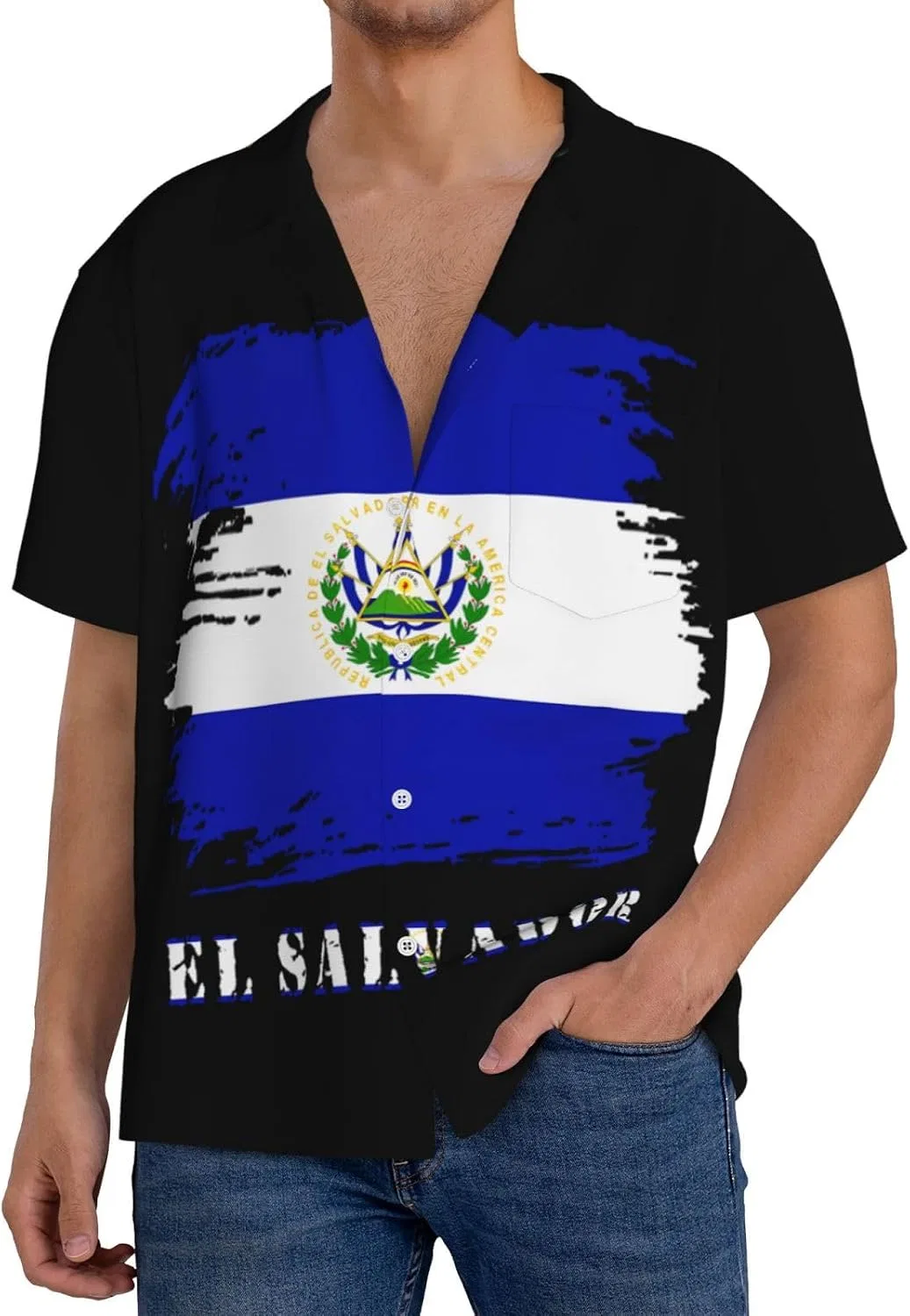Мужская свободная футболка с воротником Cuba Flag El Salvador, Black