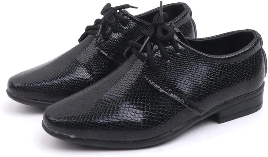 Детские туфли оксфорды на шнуровке с острым носком Boys Derby Leather Formal Dress Shoes, Black — фото 3