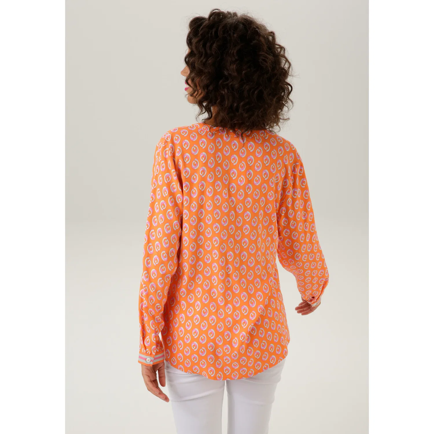 Женский блуза-слип с графическим принтом Aniston CASUAL, Orange-White-Pink — фото 2