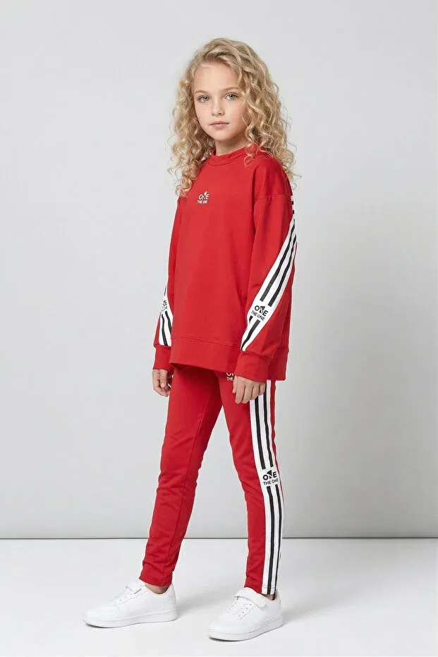 Детский спортивный комплект для девочек с принтом Basics, Black One, Red