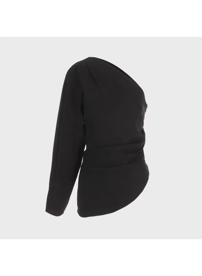 Топ асимметричный с открытыми плечами Zara, черный — фото 2