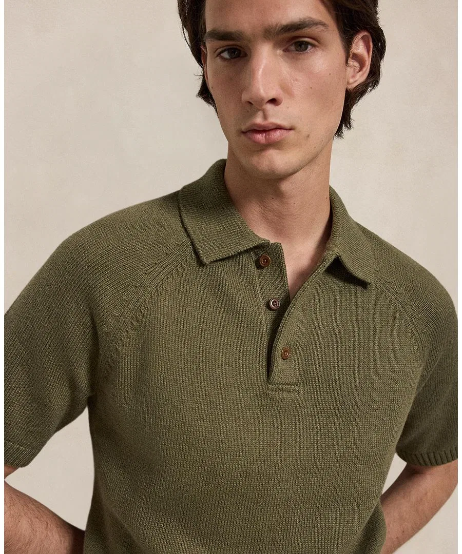 Мужской пуловер с поло с длинным рукавом хлопковый Polo Ralph Lauren, Zerconia Olive Heather — фото 3