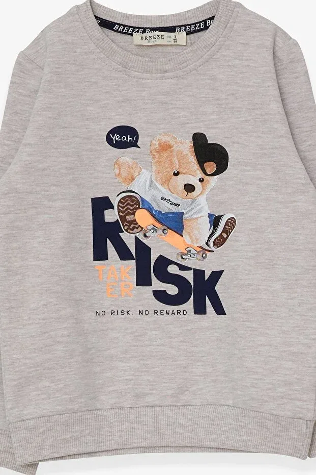Детский комплект спортивного костюма для мальчиков с принтом Skateboarder Teddy Bear Print, Breeze, Beige Melange — фото 3